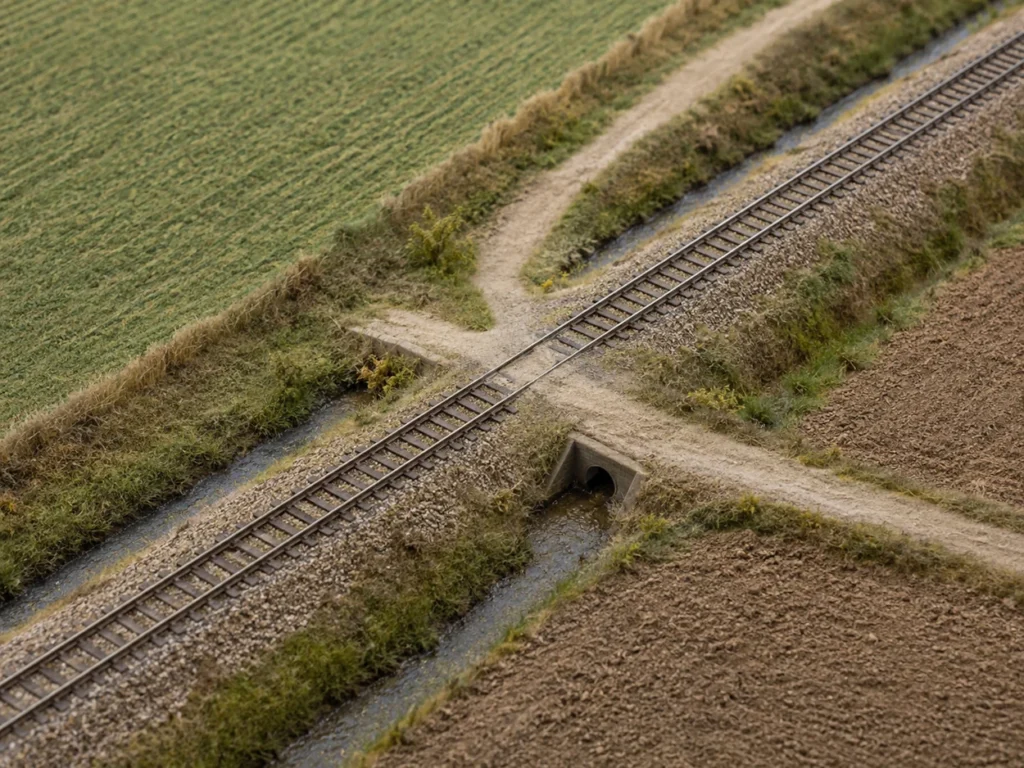 Entwaesserungsgraben neben Bahndamm Modelleisenbahn