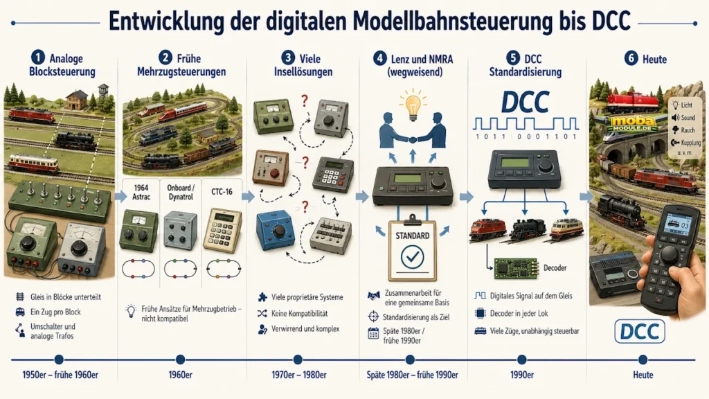 Entwicklung der digitalen Modellbahnsteuerung bis DCC MOBA Module