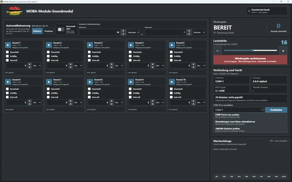 GUI Bedienoberflaeche Soundmodul MOBA Module PC Software