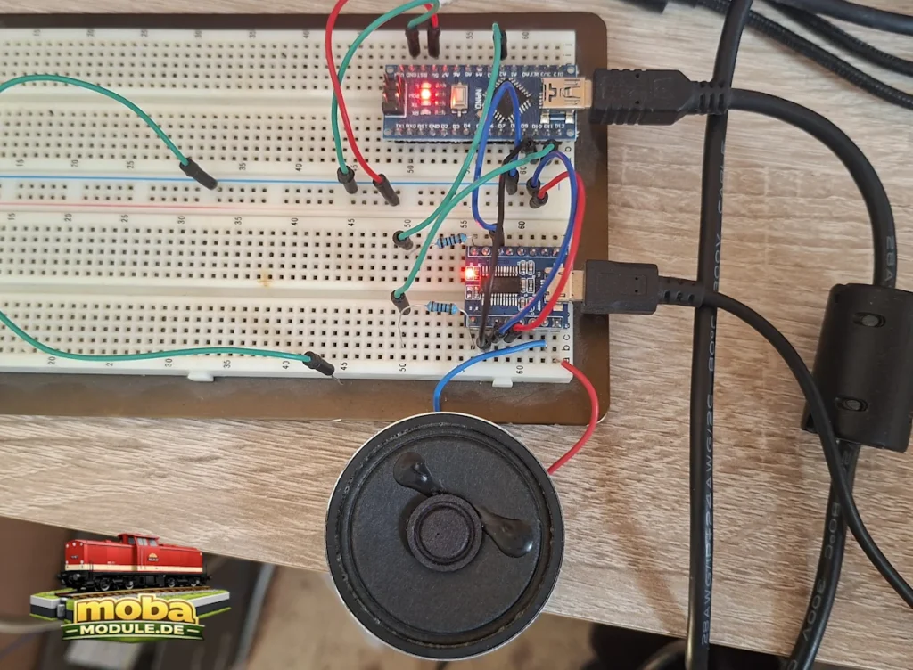 Modellbahn DIY Open Source Soundmodul Versuchsaufbau MOBA Module