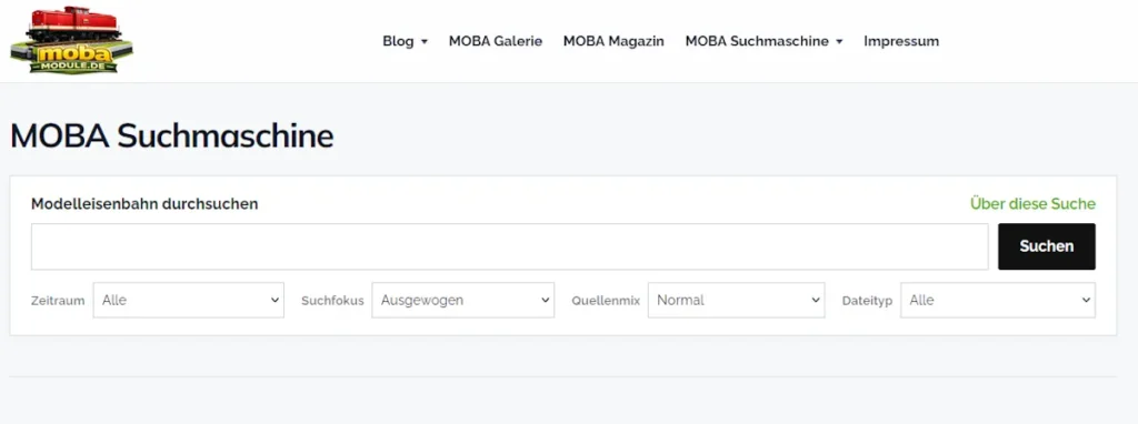 Suchmaschine fuer Modellbahn und Eisenbahn Moba Module mit Anpassung der Suche